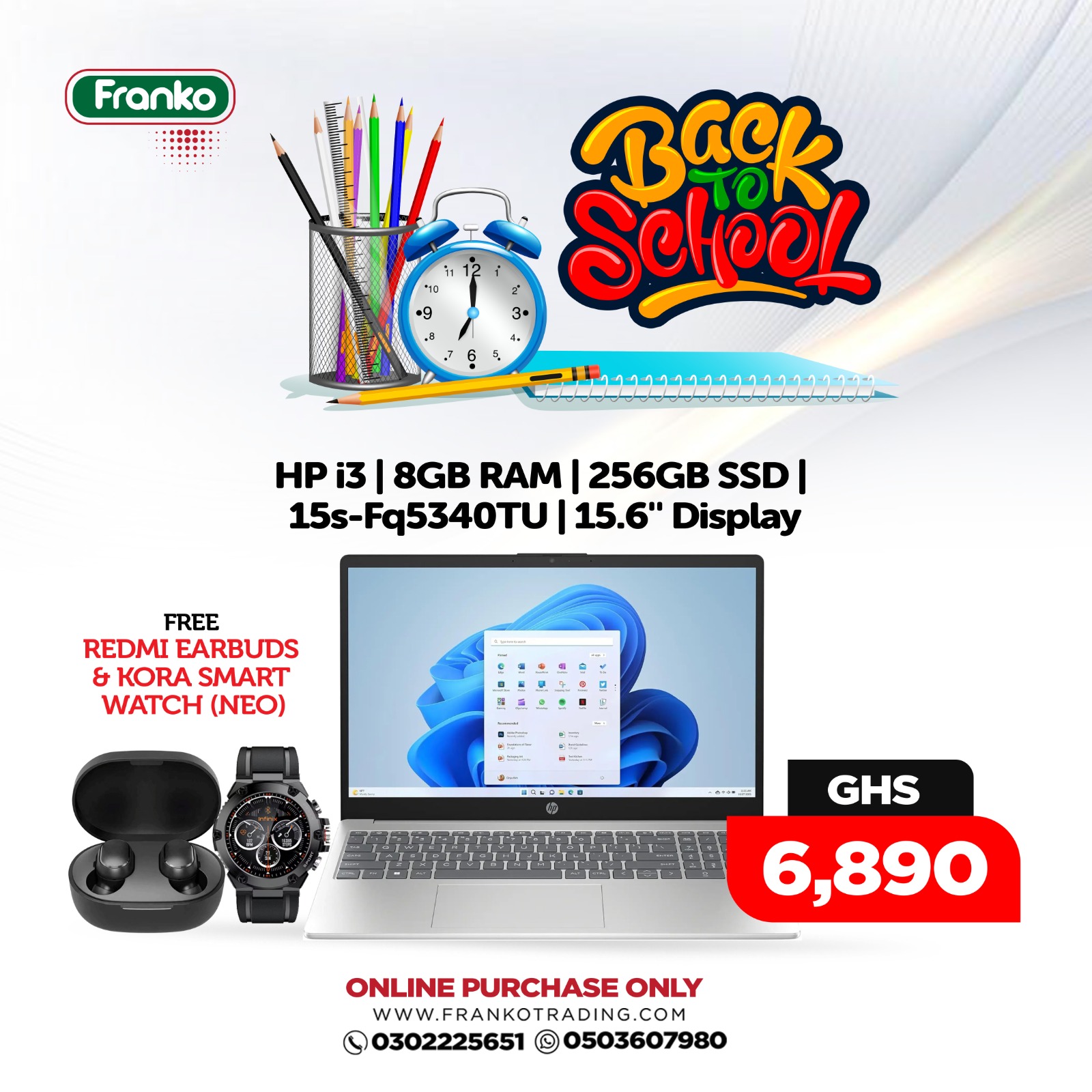 HP | i3 | 8GB RAM | 256GB SSD | 15.6' Display | 15s-Fq5340TU- Free Kora Smart Watch (Neo) & Redmi Earbuds